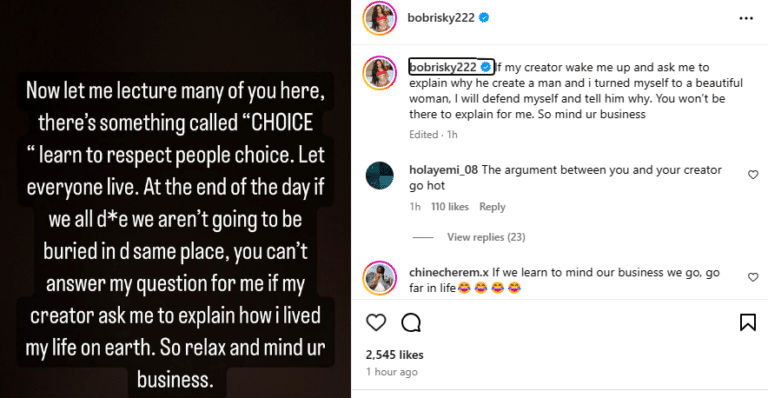 READ NOW!!!! “What I Will Tell My Creator If He Asks Me Why I Changed My Gender” – Bobrisky